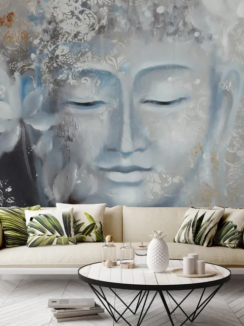 Vintage Buddha with Lotus Floral Wallpaper Mural
