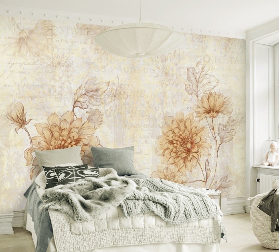 Vintage Dahlia Flower Wallpaper Mural - Peel and Stick