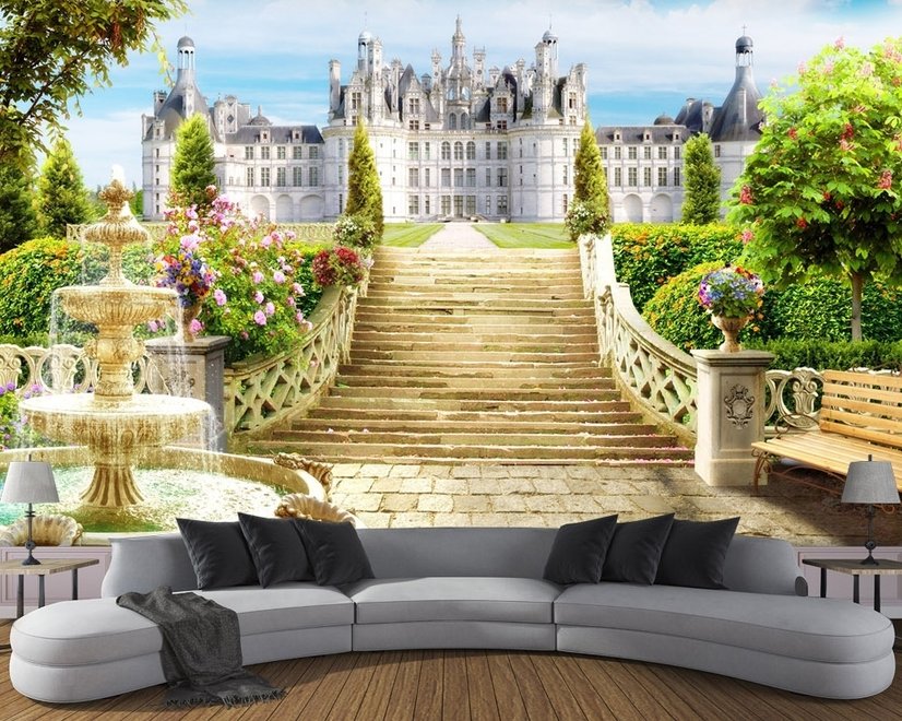 Papier peint panoramique des jardins du palais et du château