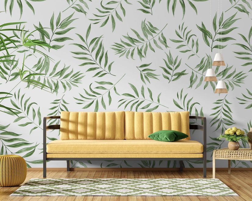 Watercolor Green Palm Leaf Pattern Wallpaper Mural