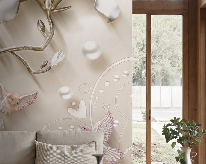 3D Look Florals with Pearls Lux Flowers Wallpaper Mural