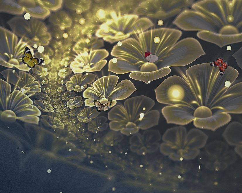 Dark Floral of Yellow Light Wallpaper Mural