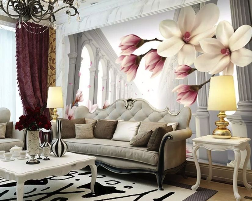Magnolia Blossom with Column Wallpaper Mural