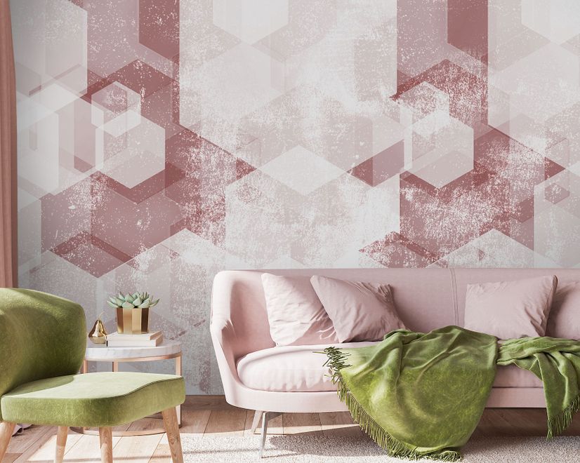 Abstract Pink Geometric Pattern Wallpaper Mural