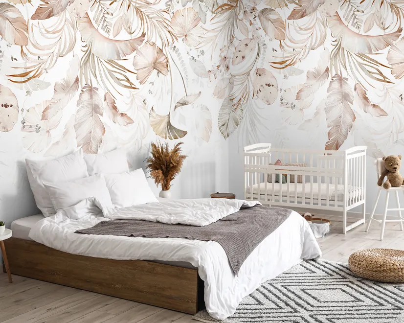 Boho Abstract Banana Leaf Art Wallpaper Mural