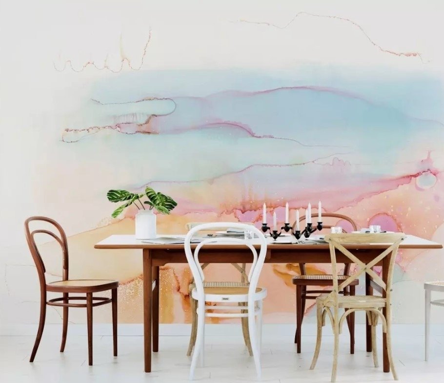 Abstract Orange Blue Brush Wallpaper Mural - Peel and Stick