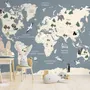 Kids Political Soft World Map with Cute Animals Wallpaper Mural