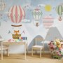 Kids Cartoon Mountain Landscape and Hot Air Balloon Wallpaper Mural
