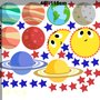Bunte Planeten und Fröhliche Sonne mit Sternen Wandtattoo
