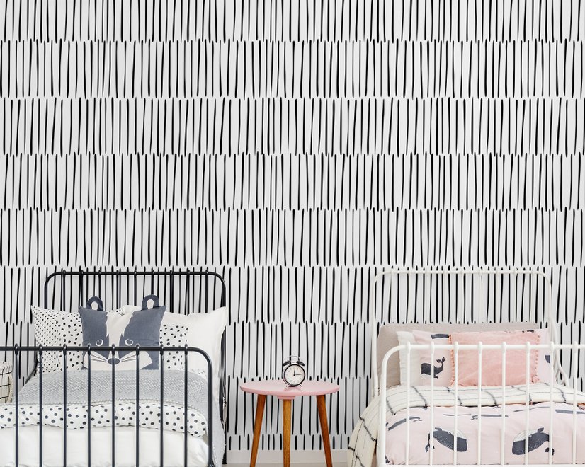 Abstract Minimalistic Black and White Line Wallpaper Mural