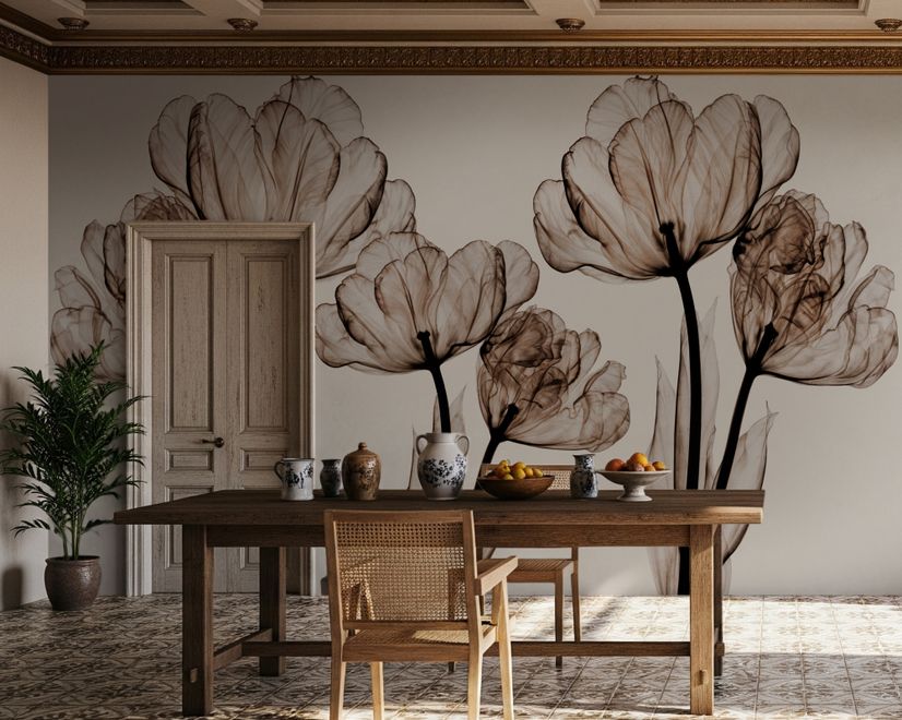 Transparent Floral Art Wallpaper Mural