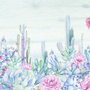 Papier peint panoramique fleurs d'hortensias et cactus vintage
