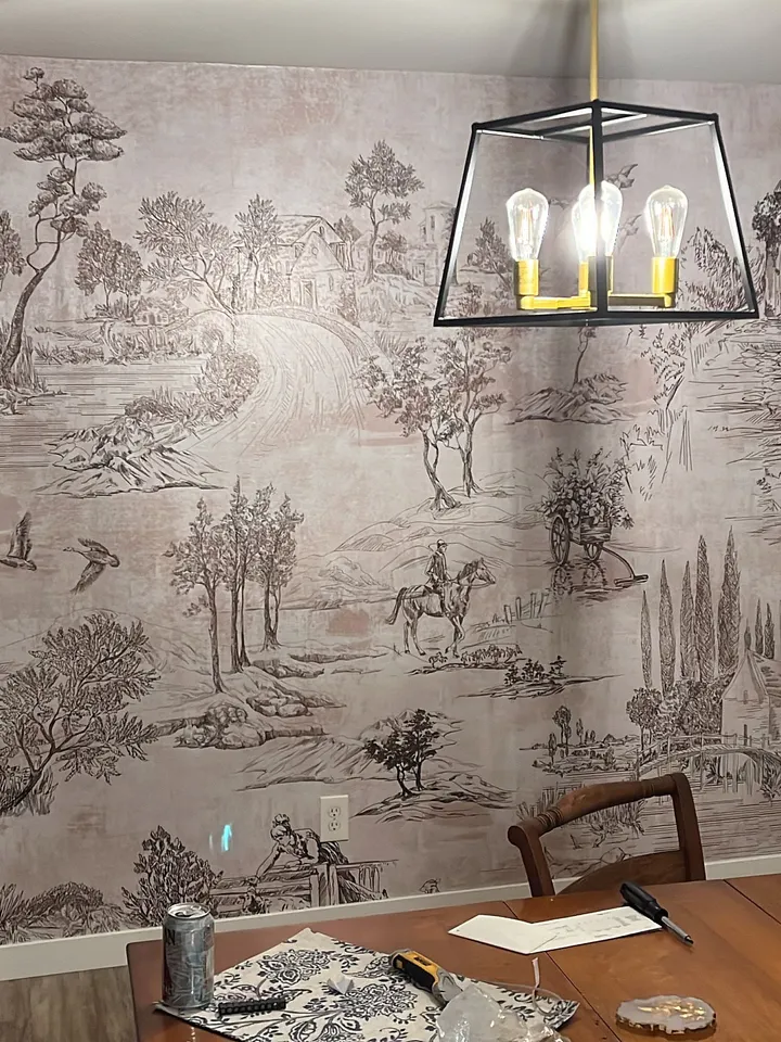 Vintage Monochrome Jouy Style Landscape Wallpaper Mural