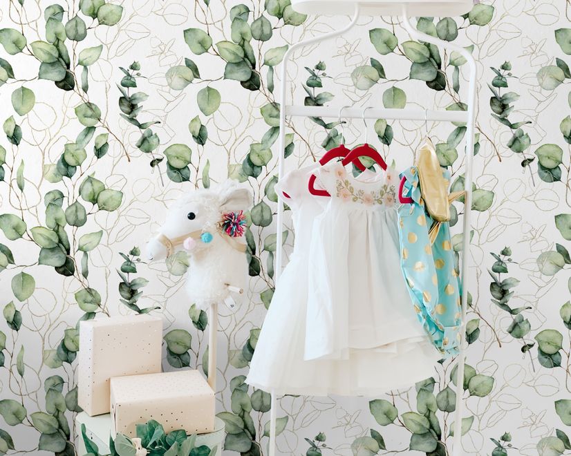 Watercolor Green Eucalyptus Leaf Wallpaper Mural