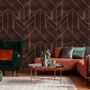 Papier peint panoramique géométrique Art déco avec fausses lignes dorées