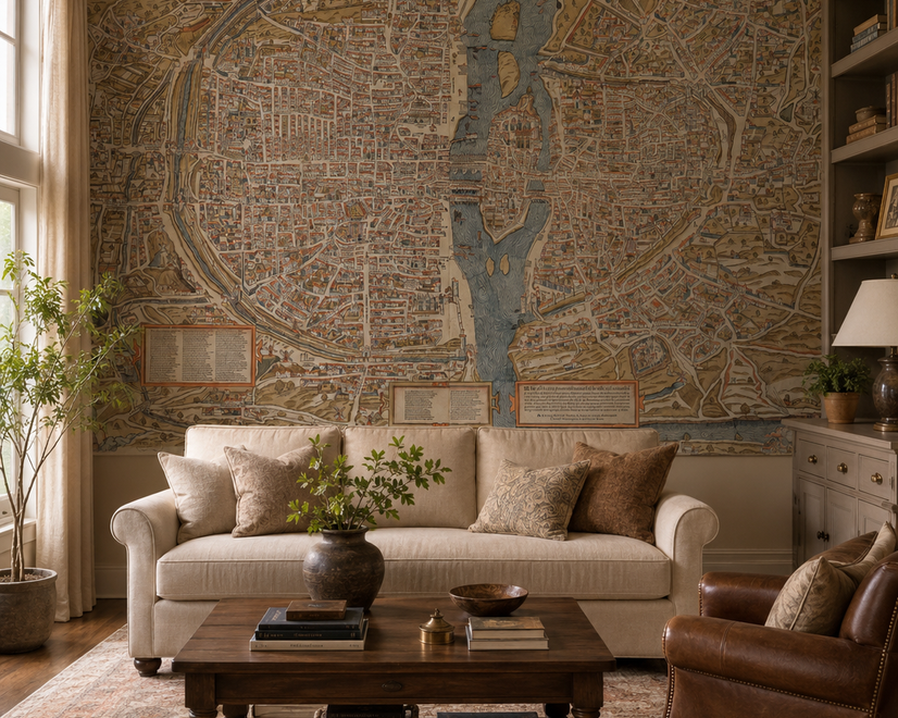 Antique European City Map Wallpaper Mural