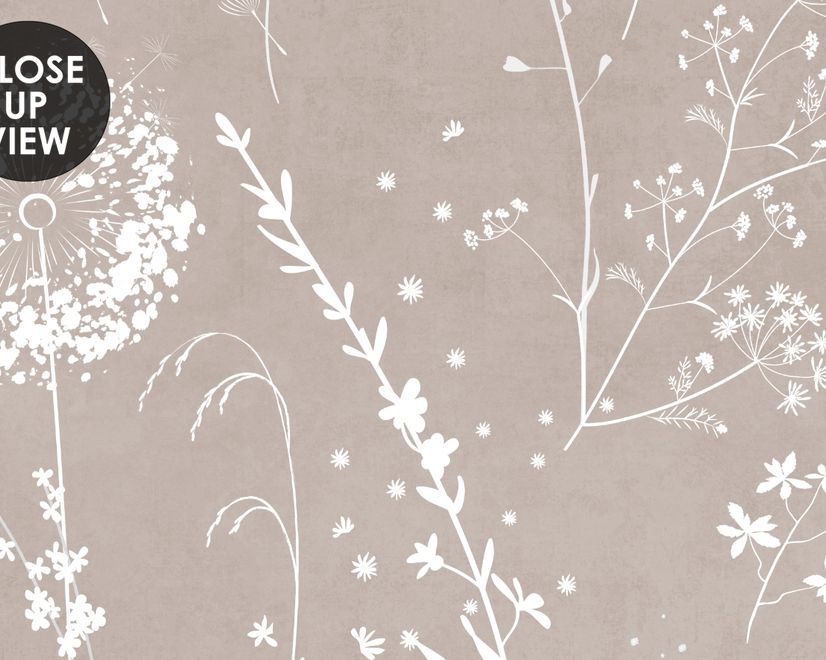 Bohemian Style Neutral Color Wild Flowers Art Wallpaper Mural