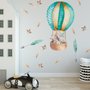Stickers muraux montgolfière aquarelle avec animaux et plumes colorées pour enfants