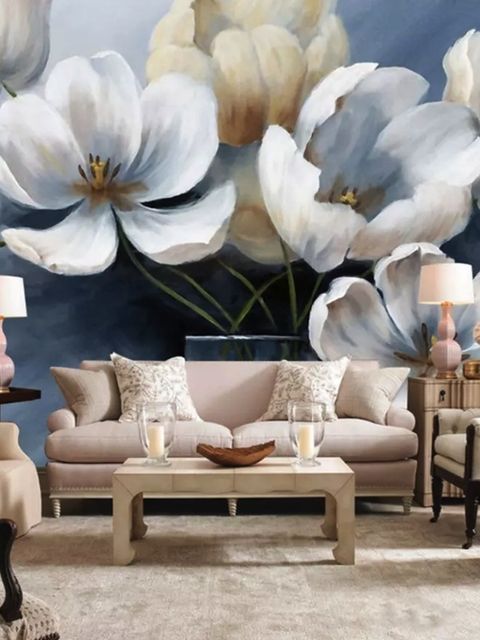 Oil Painting Soft Tulip Floral Art Wallpaper Mural