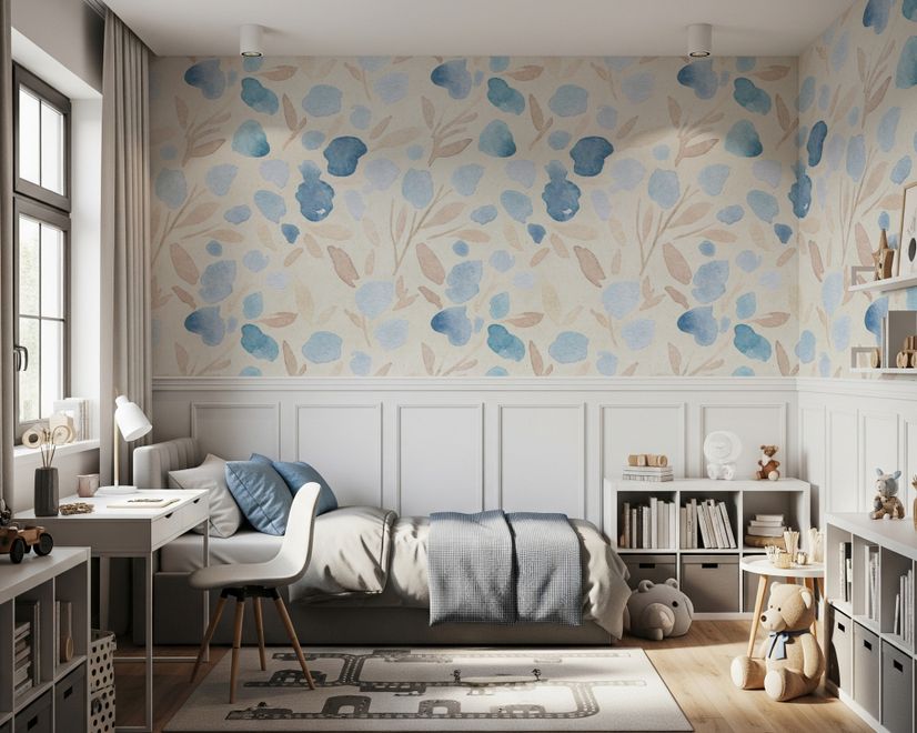 Watercolor Leaf and Twigs Printing Wallpaper Mural