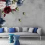 Dark Blue Red Peony Floral Bouqet Wall Decal Sticker