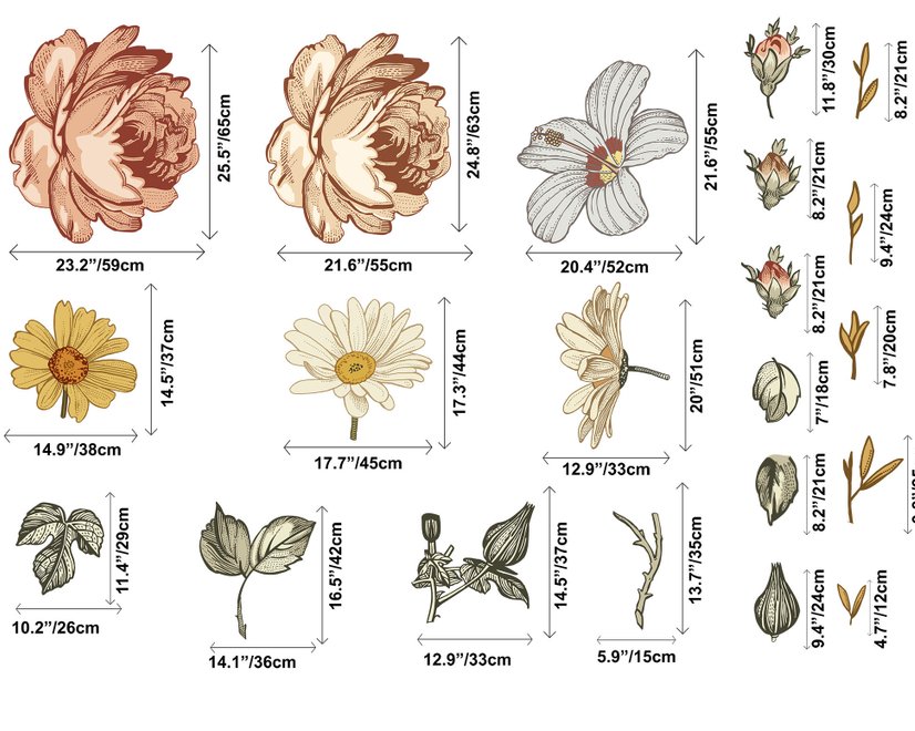 Nursery Soft Vintage Peony Floral Wall Decal Sticker