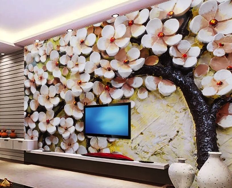 Oil Painting Cherry Blossom Wallpaper Mural
