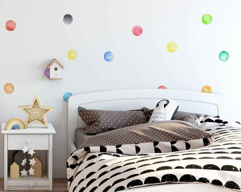 Kids Watercolor Colorful Polka Dots Wall Decal Sticker