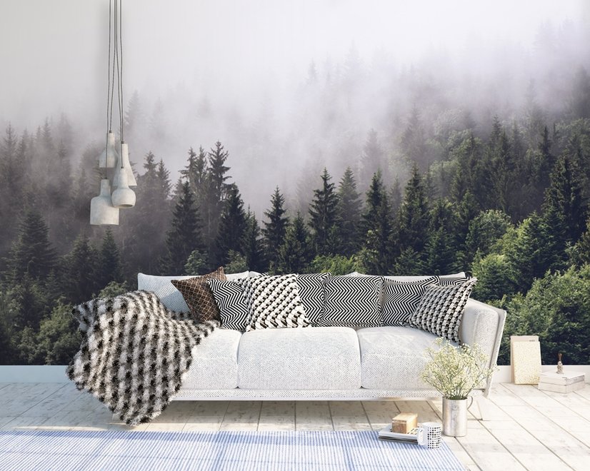 Misty Pine Forest Wallpaper Mural