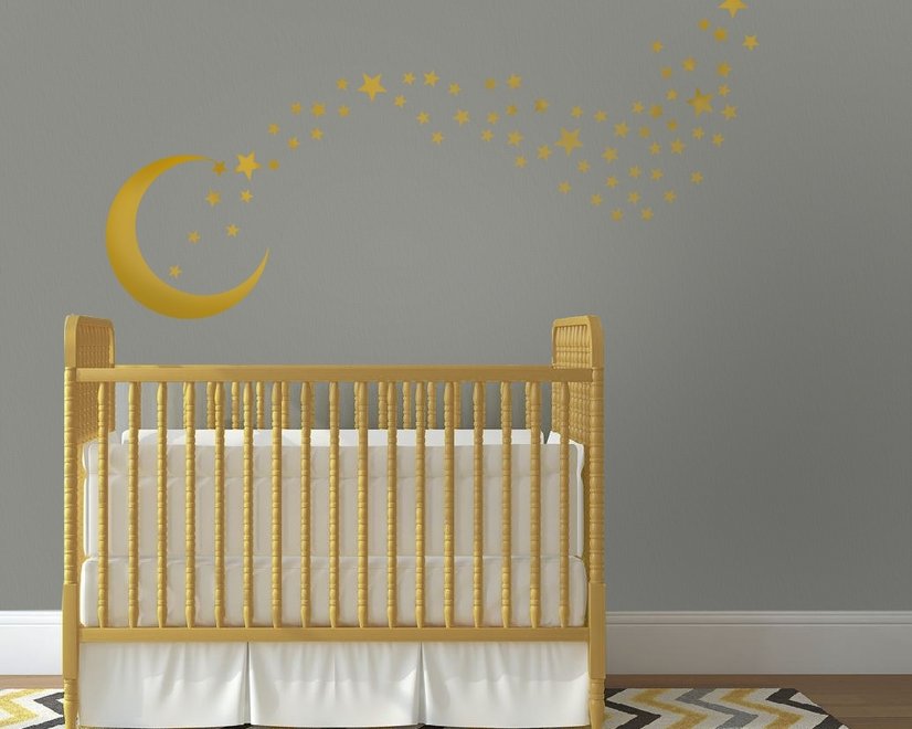 Stickers muraux lune dorée petites étoiles