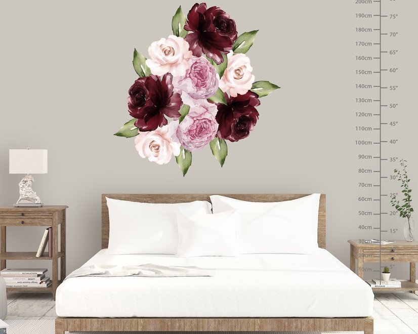 Watercolor Red Pink Peony Floral Wall Decal Sticker