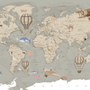 Papier peint enfant avec carte du monde politique en marron et animaux dessinés