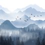 Monochrome Berglandschaft mit Nebeligem Wald Fototapete