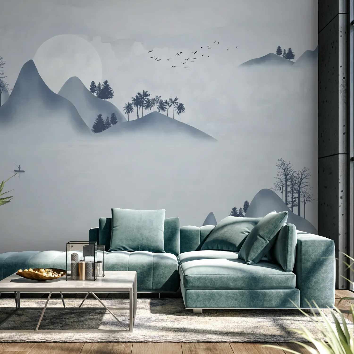 Watercolor Mountain Landscape Wallpaper Mural - Peel and Stick