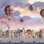 Kinder Fototapete mit Hafen, Dorf und Heißluftballons