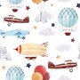 Kids Vintage Hot Air Balloon and Aircraft Pattern Wallpaper Mural