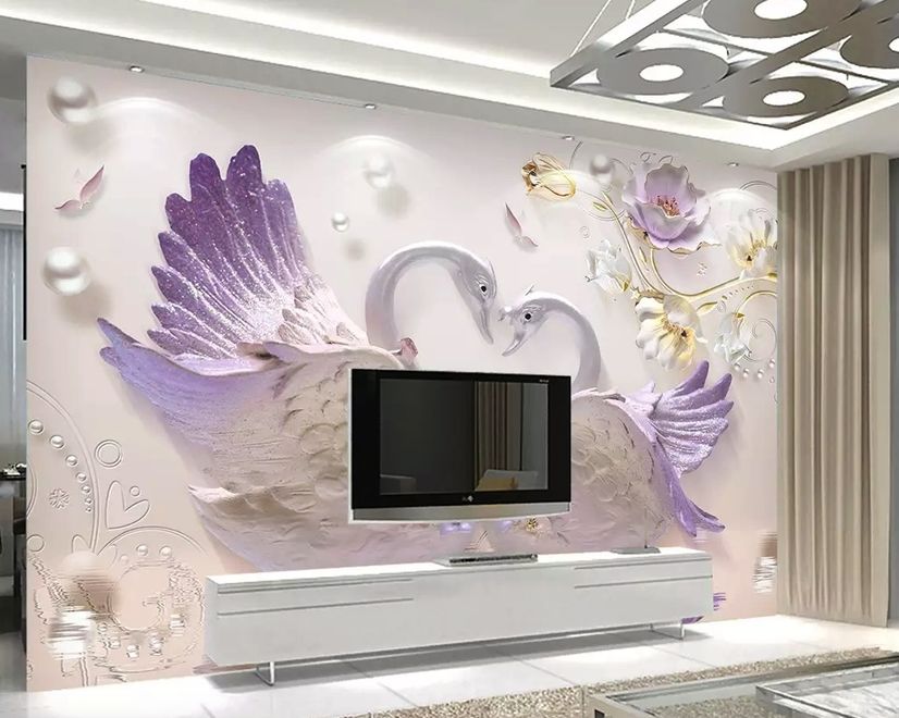 3D Embossed Look Swan Wallpaper Mural