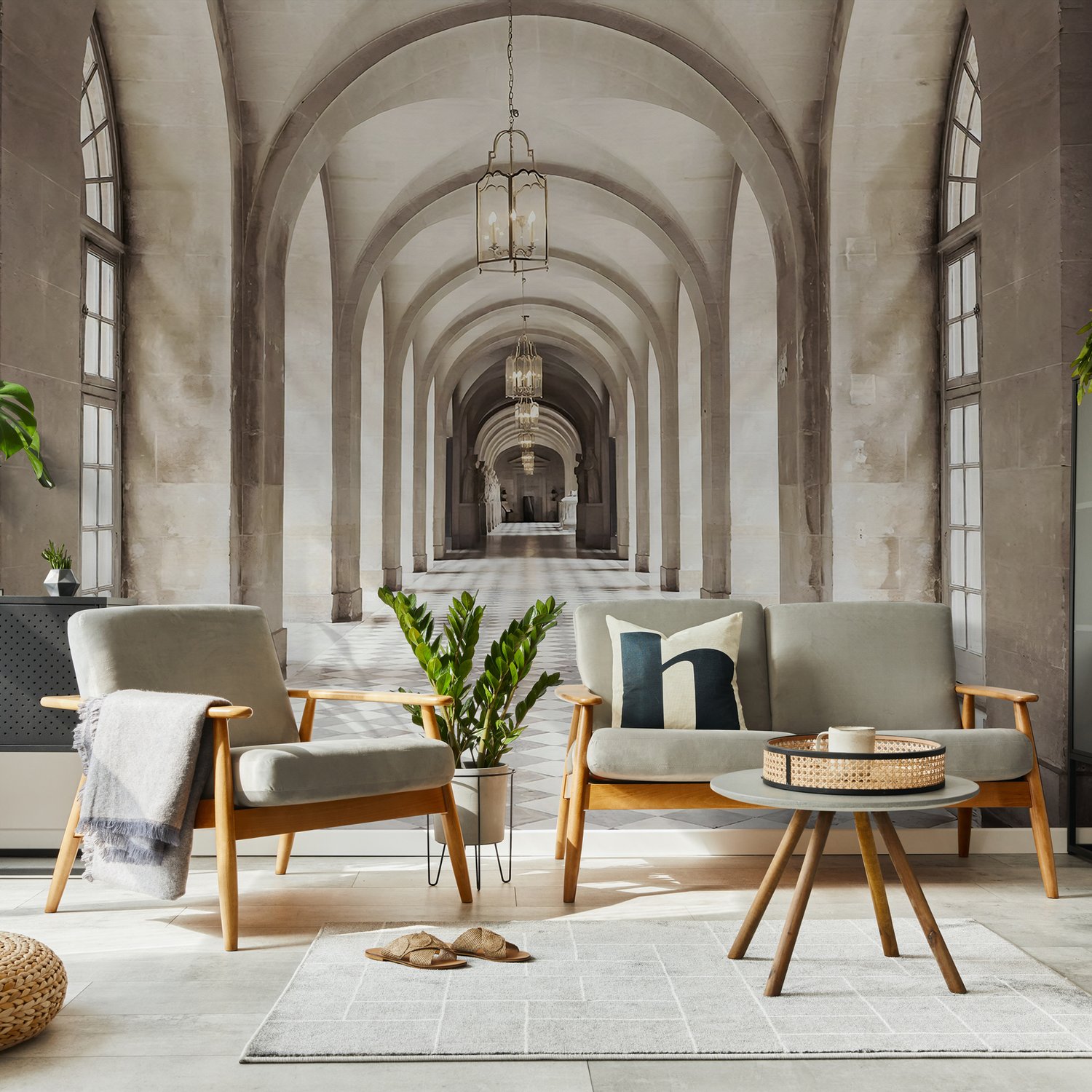 Arch Corridor Wallpaper Mural - Peel and Stick
