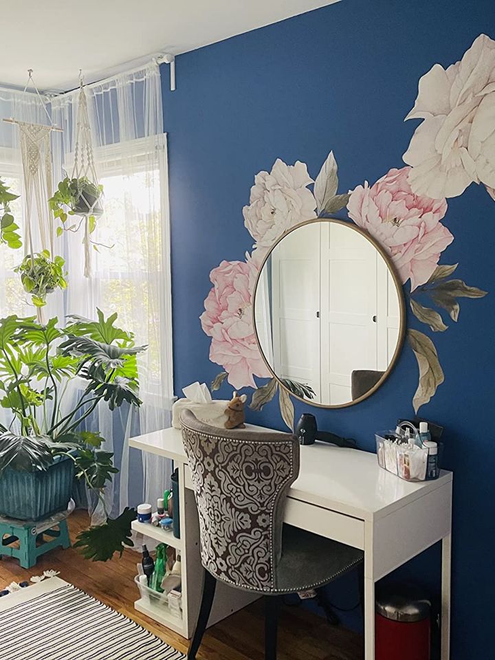 Nursery Pink White Peony Floral Bouquets Wall Decal Sticker