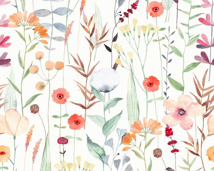 Watercolor Colorful Wildflower Garden Wallpaper Mural