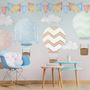 Kids Colorful Hot Air Balloon with Watercolor Flags Wallpaper Mural