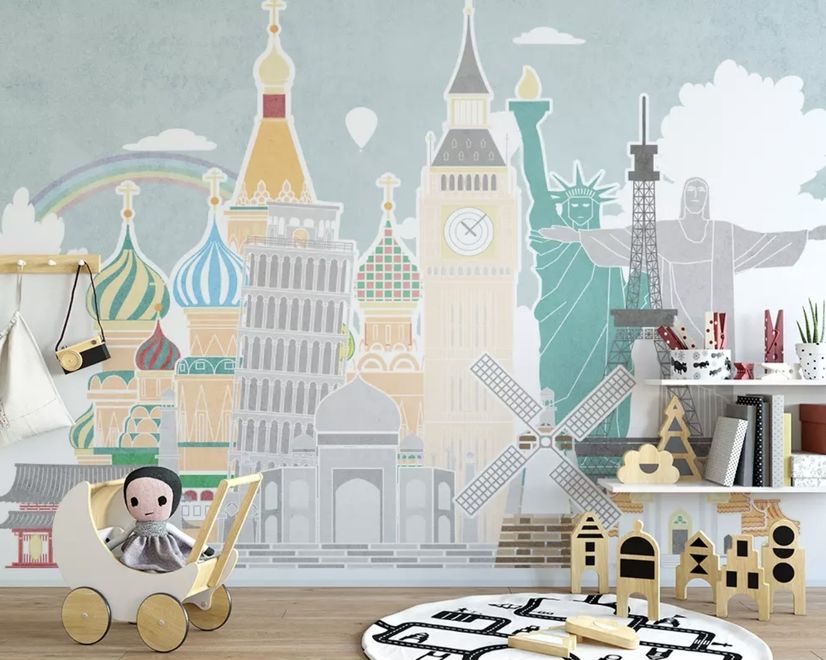 Kids Landmark Buildings Wallpaper Mural