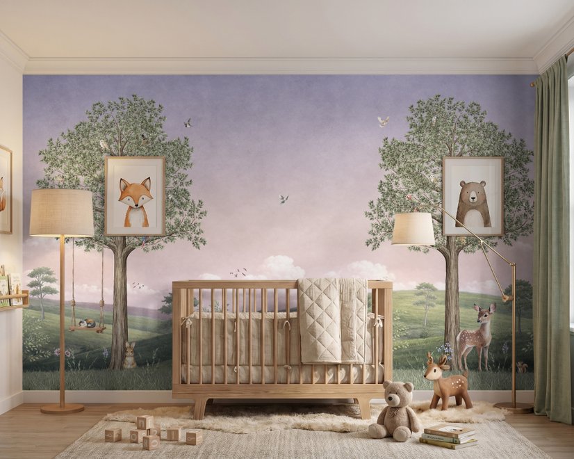 Kids Forest Animals Landscape Wallpaper Mural