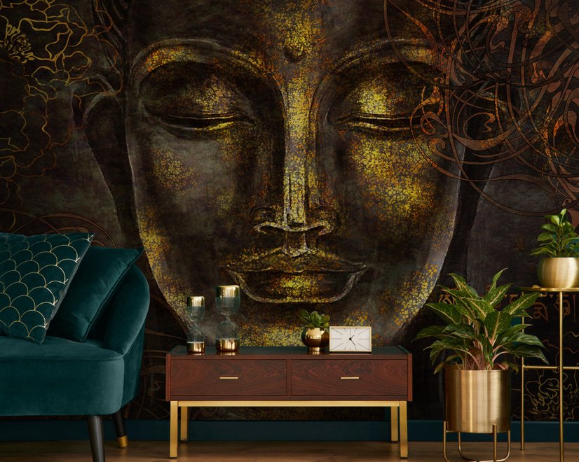 Buddhistische Kunst Gold Stil 3D Look Buddha Fototapete