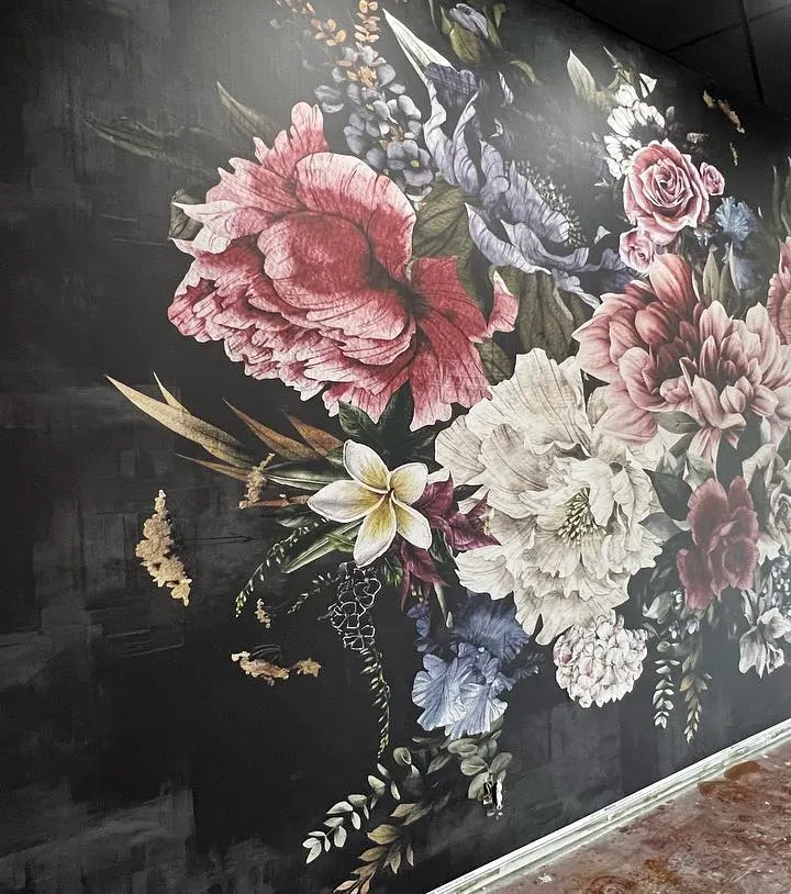 Watercolor Dark Peony Floral Wallpaper Mural