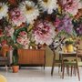 Papier peint panoramique rétro de fleurs colorées