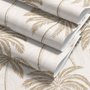 Muted sandy taupe palm trees and pale foliage on a creamy ivory ground tropical wallpaper
