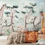 Kids Nursery Safari Animals and Flamingo in the Forest Wallpaper Mural