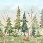 Kinder Aquarell Kiefernwald mit Tieren Fototapete