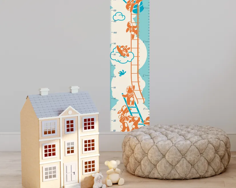 Kids Growth Chart With Hot Air Balloon Wall Decal Sticker